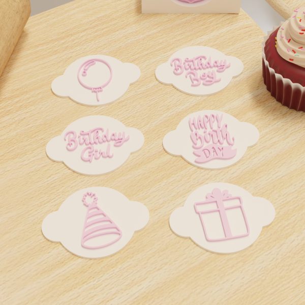 Happy Birthday Fondant Stamps – Mixed Pack of 6 (60mm) | Baking Embossers